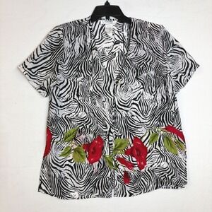 Borcellini Exclusive Creation Zebra Floral Print Sheer Blouse Short Sleeve 9/10